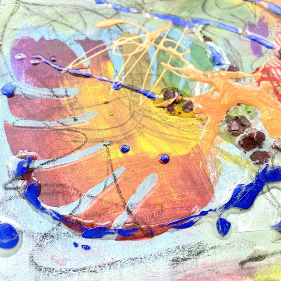 Art Original Brilliant Fall Mixed Media Painting Matted Frame Ready 11x14in - Picture 6 of 9